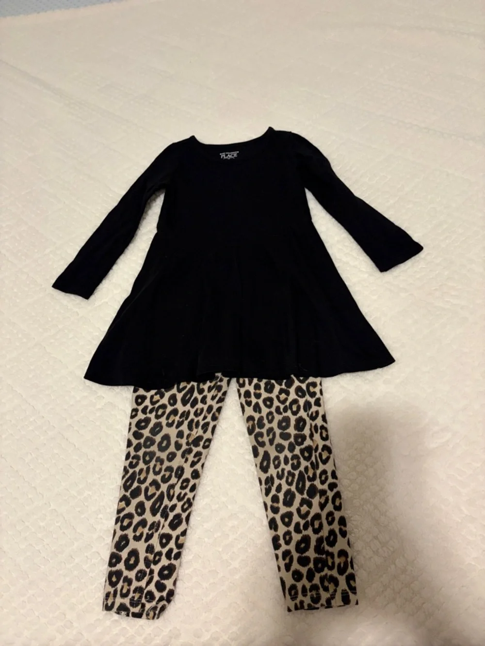 Black Long Sleeve Peplum Top with Leopard Print Leggings - Picture 1 of 4